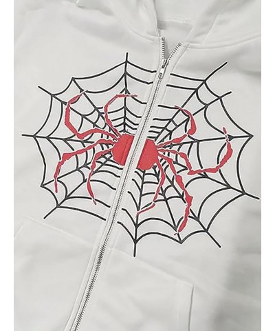 Women and Men Y2K Spider Web Zip Up Hoodies Sweatshirts Fashion Pullover Long Sleeve Jackets Halloween White $14.74 Hoodies &...