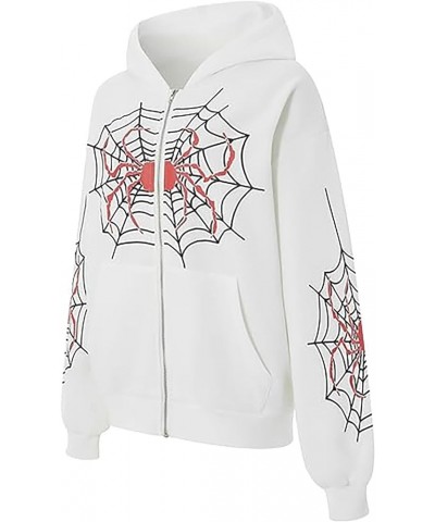 Women and Men Y2K Spider Web Zip Up Hoodies Sweatshirts Fashion Pullover Long Sleeve Jackets Halloween White $14.74 Hoodies &...