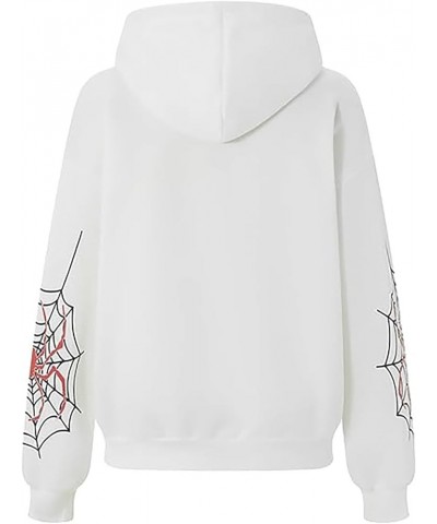 Women and Men Y2K Spider Web Zip Up Hoodies Sweatshirts Fashion Pullover Long Sleeve Jackets Halloween White $14.74 Hoodies &...