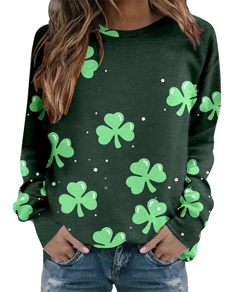 Womens St. Patrick's Day Clover Printed Hoodies Irish Shamrock Green Sweatshirt Long Sleeve Round Neck Pullover Tops Beige 1 ...