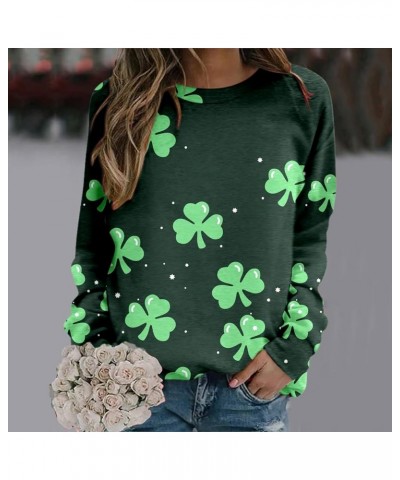 Womens St. Patrick's Day Clover Printed Hoodies Irish Shamrock Green Sweatshirt Long Sleeve Round Neck Pullover Tops Beige 1 ...