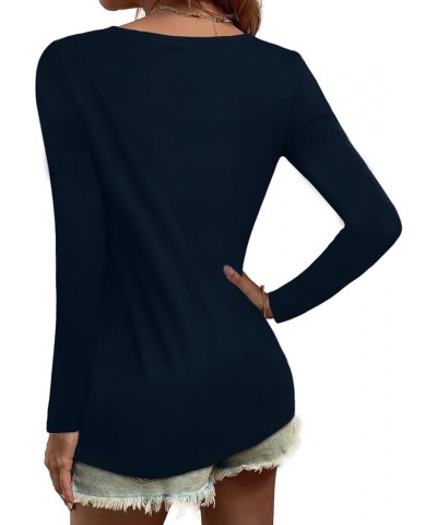 Women Shirts V Neck Short/Long Sleeve Cotton Tops T-Shirt Basic Tees A:navy Blue $13.99 T-Shirts