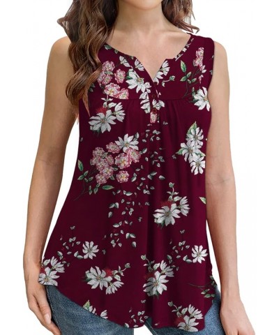 Womens Plus Size Tunic Tops Sleeveless Summer Printed Flowy Blouses with Buttons Shirts Burgundy $13.19 Tanks