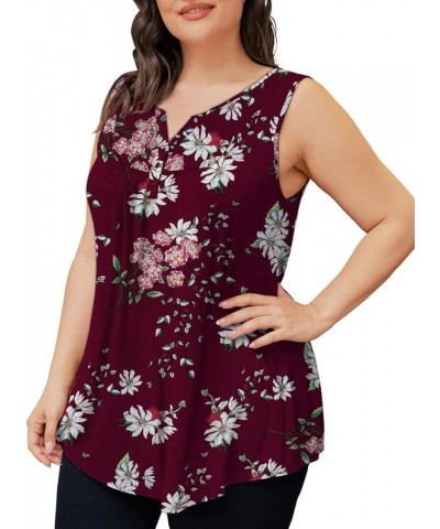 Womens Plus Size Tunic Tops Sleeveless Summer Printed Flowy Blouses with Buttons Shirts Burgundy $13.19 Tanks