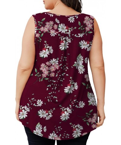 Womens Plus Size Tunic Tops Sleeveless Summer Printed Flowy Blouses with Buttons Shirts Burgundy $13.19 Tanks