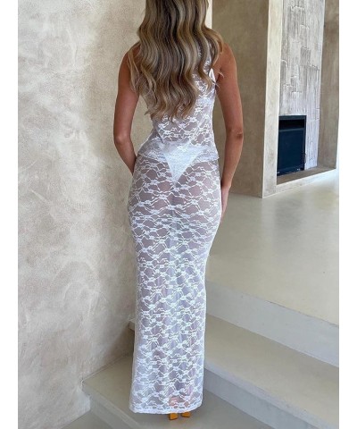 Women 2 Piece Maxi Skirt Set Y2k Lace Up Back Tie Up Tank Tops Bodycon Long Skirt Summer Party Club Streetwear R White $10.63...