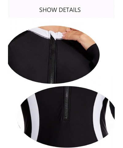 Women's One Piece Rashguard Boyleg Long Sleeve Swimsuit UV Protection Zipper Surfing Swimwear Black-white $13.49 Swimsuits