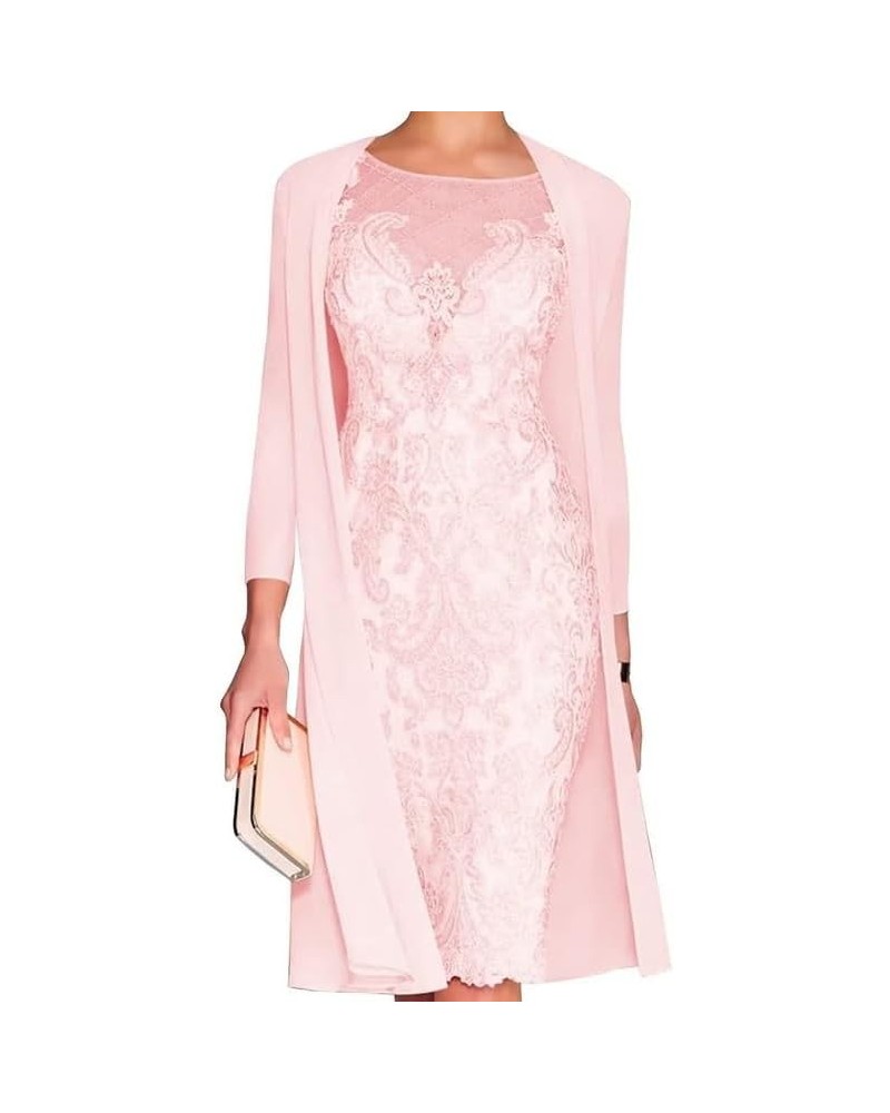 Mother of The Bride Dresses with Jackets Chiffon Lace Wedding Guest Dress Two Pieces Mermaid Formal Evening Dress Pink $41.24...