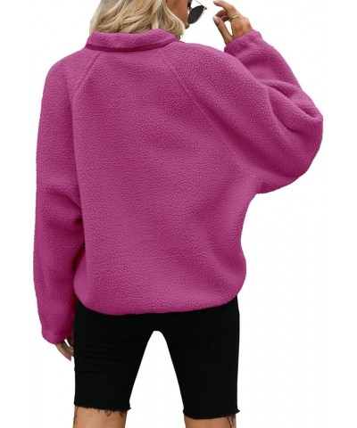 Womens Fleece Jacket Fuzzy Long Sleeve Short Coats Button Down Sherpa Outerwear With Pockets Fuchsia $26.94 Jackets