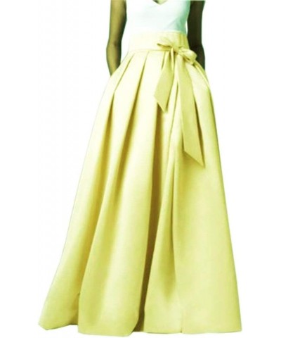 Women's Long Satin Pleated Maxi Skirt A-Line High Waist Prom Party Skirts with Pockets Daffodil $23.99 Skirts