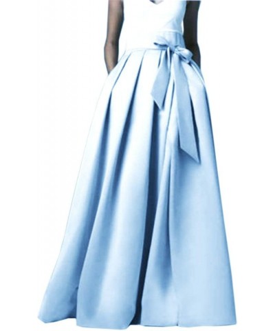 Diydress Women's Long Satin Floor Length Pleated Maxi Skirt High Waist Bowknot A-Line Prom Party Skirts with Pockets Sky Blue...