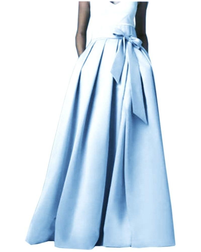 Diydress Women's Long Satin Floor Length Pleated Maxi Skirt High Waist Bowknot A-Line Prom Party Skirts with Pockets Sky Blue...