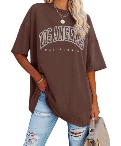 Womens Oversized Los Angeles California Graphic T Shirts Half Sleeve Summer Loose Casual Tees Tunic Tops Coffee $9.02 Tops