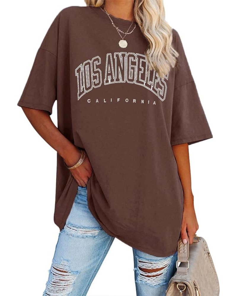 Womens Oversized Los Angeles California Graphic T Shirts Half Sleeve Summer Loose Casual Tees Tunic Tops Coffee $9.02 Tops