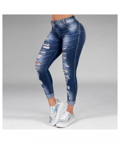 Ladies Ripped Slim Stretch Denim Trousers Skinny Destroyed Denim Stretch Trousers Sexy Fit Hole Pencil Jean Pants Grey Blue $...