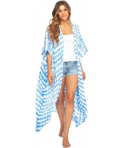 Womens Tie Dye Long Beach Kimono Cardigan Bathing Suit Swimsuit Cover Up Open Front Duster Boho Rayon Blue White $14.60 Swims...