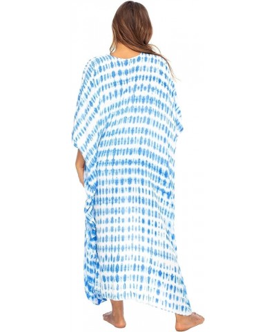 Womens Tie Dye Long Beach Kimono Cardigan Bathing Suit Swimsuit Cover Up Open Front Duster Boho Rayon Blue White $14.60 Swims...