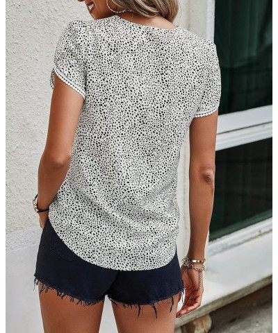 Women's Shirts Summer Casual Crewneck Lace Crochet Short Sleeve Blouses Cute Floral Print Loose Tunic Tops Dot Black White $1...