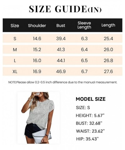 Women's Shirts Summer Casual Crewneck Lace Crochet Short Sleeve Blouses Cute Floral Print Loose Tunic Tops Dot Black White $1...