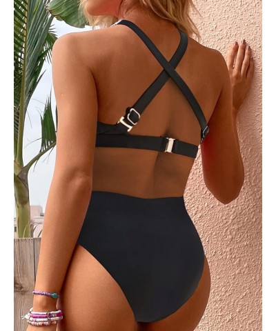 Women's Sexy Wrap Cross 2 Piece Swimsuit Cutout High Waisted Bikini Set Orange Black $12.97 Swimsuits