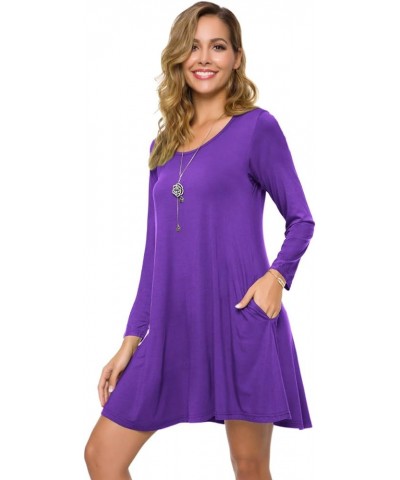 Plus Size Casual T Shirt Dresses for Women Flowy Swing Tunic Dress Pockets Deep Purple $15.29 Others