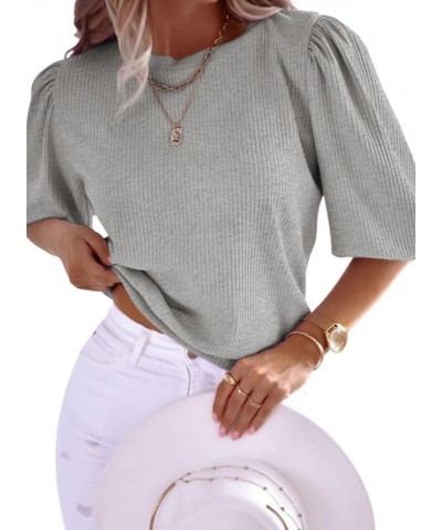 Summer Tops for Women 2024 Trendy Crewneck Short Sleeve T Shirts Casual Slim Fit 7 Gray $11.00 T-Shirts