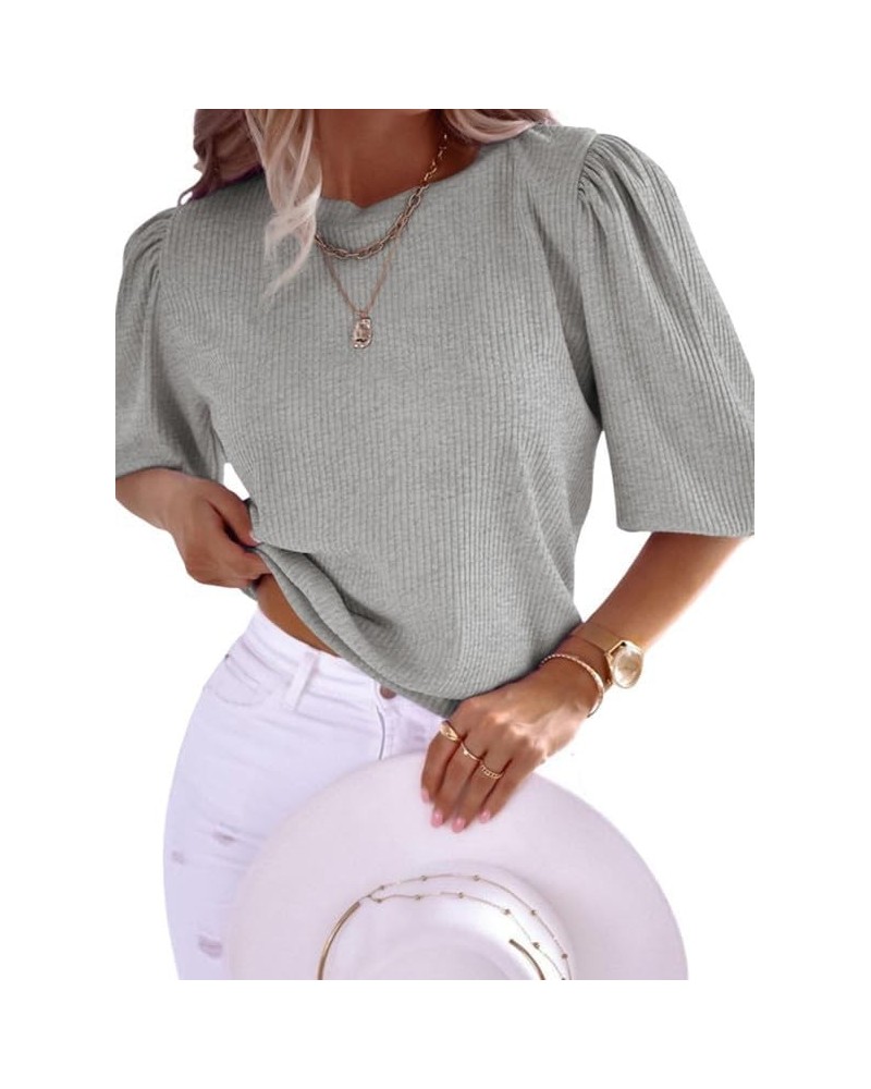 Summer Tops for Women 2024 Trendy Crewneck Short Sleeve T Shirts Casual Slim Fit 7 Gray $11.00 T-Shirts