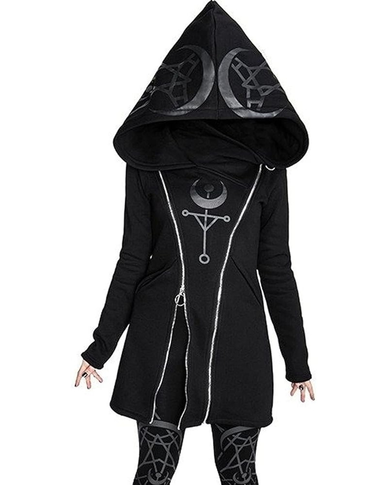 Women Gothic-Hoodie Witchcraft Punk-Cardigan-Jacket - Eye Moon Waist Rope Hoodie Jacket Top Long Sweatshirt Y2-black $10.56 A...