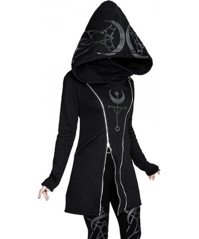 Women Gothic-Hoodie Witchcraft Punk-Cardigan-Jacket - Eye Moon Waist Rope Hoodie Jacket Top Long Sweatshirt Y2-black $10.56 A...