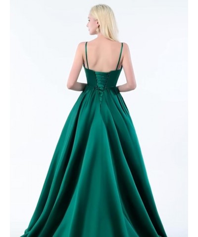 Spaghetti Straps Satin Prom Dresses for Women 2024 Sweetheart Mermaid Long Formal Evening Party Gowns with Slit Watermelon $2...