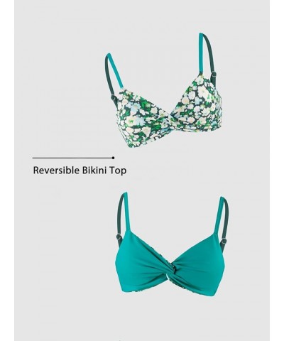 Bikini Set for Women Two Piece Swimsuit V Neck Back Tie Floral Reversible Bikini Top Mid Rise Bottom Teal and Floral $15.33 S...