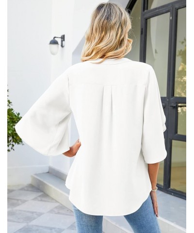 Women's Casual Chiffon Blouse Tops 3/4 Ruffled Sleeve V Neck Loose Fit Blouses Shirts White $13.64 Blouses