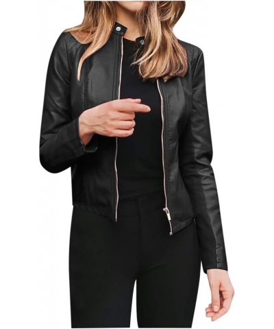 Women's Fashion Faux Leather Jackets Long Sleeve Motorcycle Jacket Solid Color Zip Up Coat Lightweight Fall Tops Black $6.48 ...