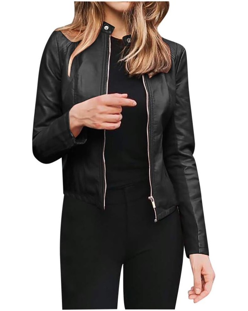 Women's Fashion Faux Leather Jackets Long Sleeve Motorcycle Jacket Solid Color Zip Up Coat Lightweight Fall Tops Black $6.48 ...