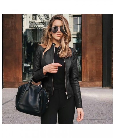 Women's Fashion Faux Leather Jackets Long Sleeve Motorcycle Jacket Solid Color Zip Up Coat Lightweight Fall Tops Black $6.48 ...