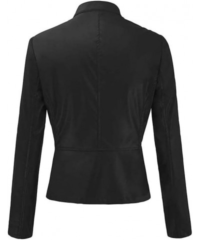 Women's Fashion Faux Leather Jackets Long Sleeve Motorcycle Jacket Solid Color Zip Up Coat Lightweight Fall Tops Black $6.48 ...