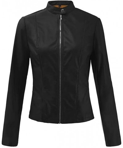 Women's Fashion Faux Leather Jackets Long Sleeve Motorcycle Jacket Solid Color Zip Up Coat Lightweight Fall Tops Black $6.48 ...