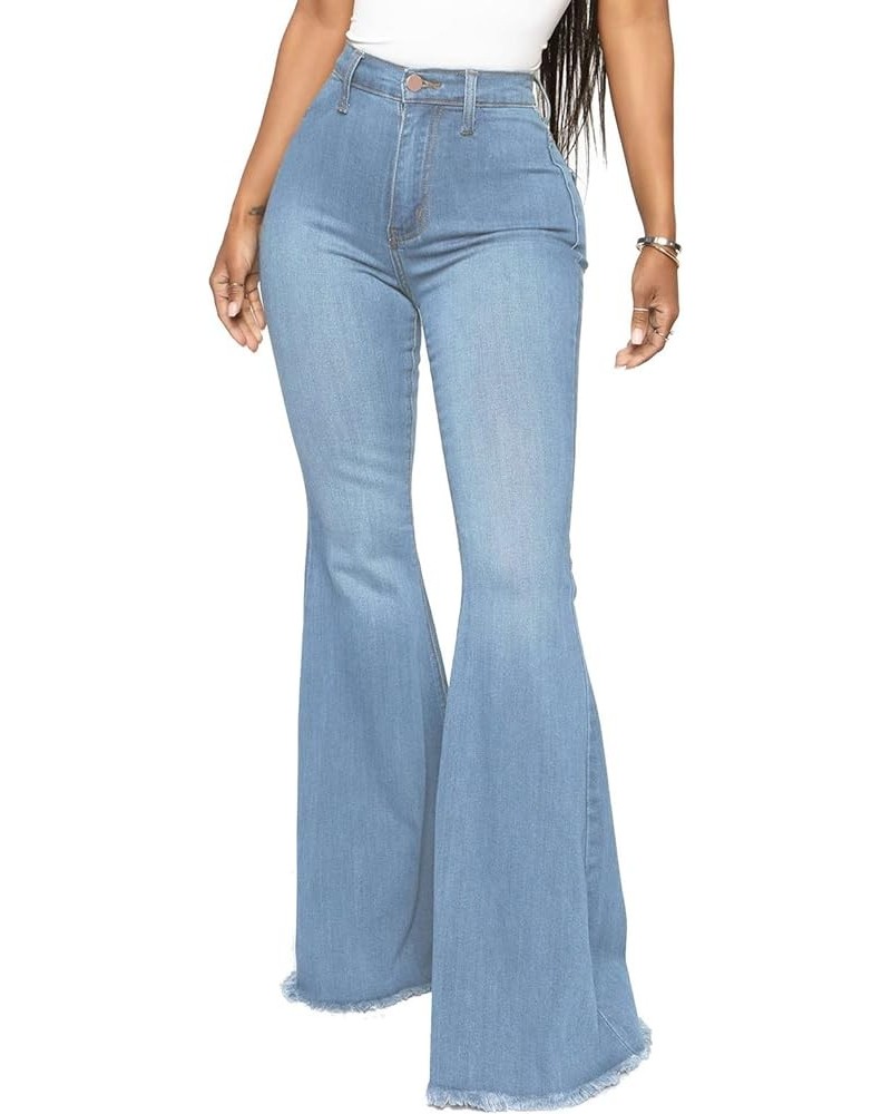 Women's Ripped Jeans Bell Bottom Flare Jeans Mid Rise Destroyed Hem Denim Pants C-light Blue $21.31 Jeans