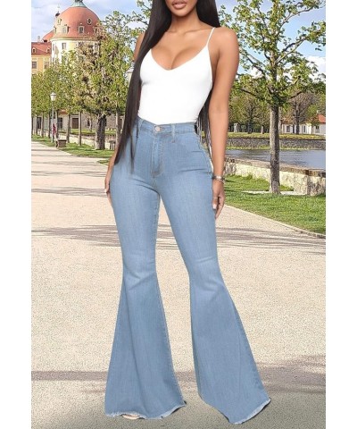 Women's Ripped Jeans Bell Bottom Flare Jeans Mid Rise Destroyed Hem Denim Pants C-light Blue $21.31 Jeans