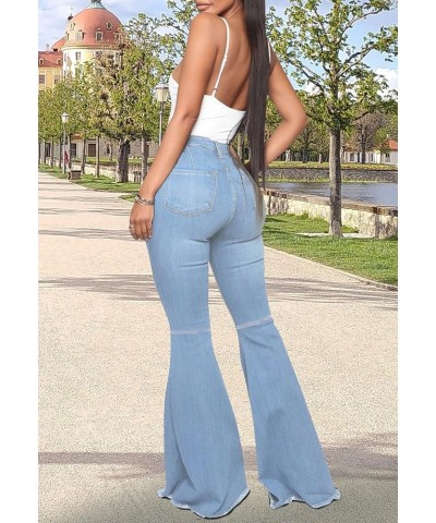 Women's Ripped Jeans Bell Bottom Flare Jeans Mid Rise Destroyed Hem Denim Pants C-light Blue $21.31 Jeans