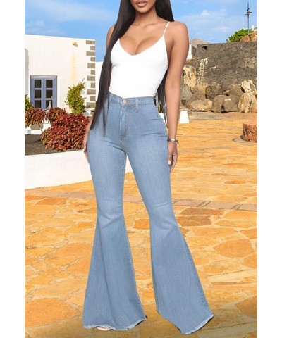 Women's Ripped Jeans Bell Bottom Flare Jeans Mid Rise Destroyed Hem Denim Pants C-light Blue $21.31 Jeans