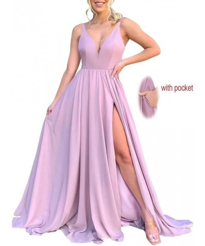 Women Bridesmaid Dress Long 2023 Chiffon A Line Formal Dresses Slit Wedding Party Gowns with Pockets OSA001 Champagne $23.85 ...