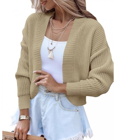 Women's Long Sleeve Open Front Knit Cropped Cardigan Sweaters Casual Drop Shoulder Short Shrugs Sweater Coats Khaki $21.23 Sw...