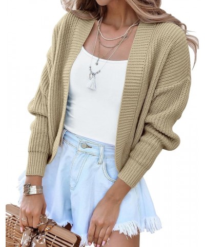 Women's Long Sleeve Open Front Knit Cropped Cardigan Sweaters Casual Drop Shoulder Short Shrugs Sweater Coats Khaki $21.23 Sw...