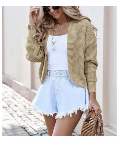 Women's Long Sleeve Open Front Knit Cropped Cardigan Sweaters Casual Drop Shoulder Short Shrugs Sweater Coats Khaki $21.23 Sw...