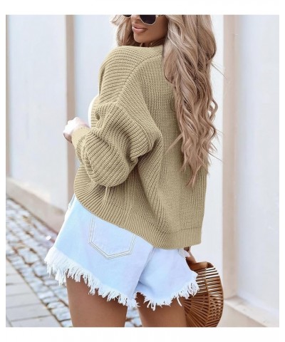 Women's Long Sleeve Open Front Knit Cropped Cardigan Sweaters Casual Drop Shoulder Short Shrugs Sweater Coats Khaki $21.23 Sw...