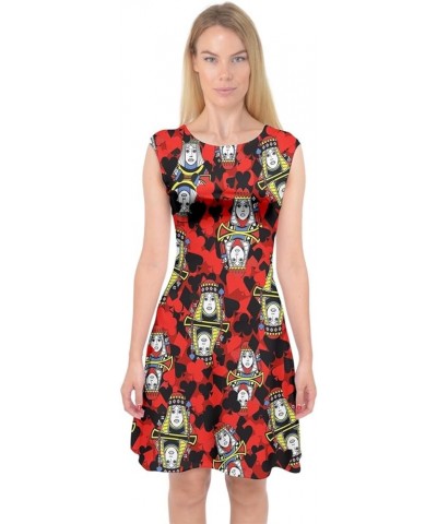 Women's Sexy Holiday Capsleeve Midi Dress Playing Cards Casino Jackpots & Autumn Leaves Unique Outfit Black & Red $12.90 Dresses