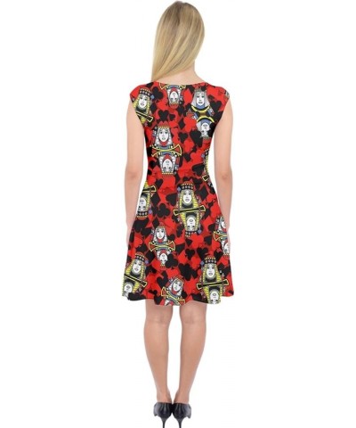 Women's Sexy Holiday Capsleeve Midi Dress Playing Cards Casino Jackpots & Autumn Leaves Unique Outfit Black & Red $12.90 Dresses