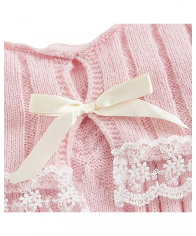 Women Cold Shoulder Sweaters Long Sleeve Contrast Lace Knit Pullovers Bow Front Jumper Slim Fit Tops Pink $11.87 Sweaters