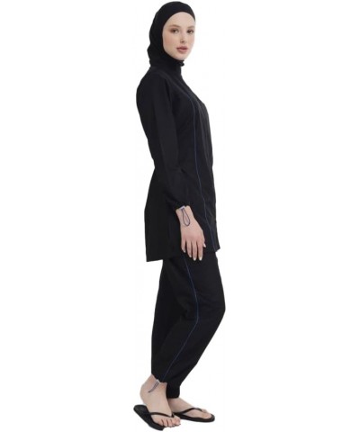 Burkini Swimsuit for Women, Modest Swimsuits, Easy Dry, Basic Stripe Design 4 Pieces with Swimming Cap – by Huma&Hazel Black ...